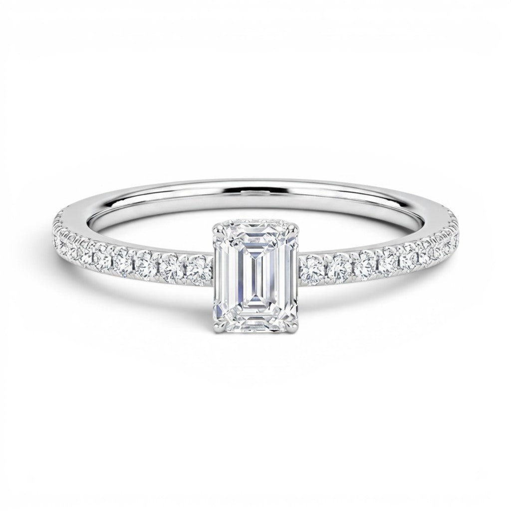 L'Emeraude® Pavé Solitaire 1ct Diamond Ring, Platinum