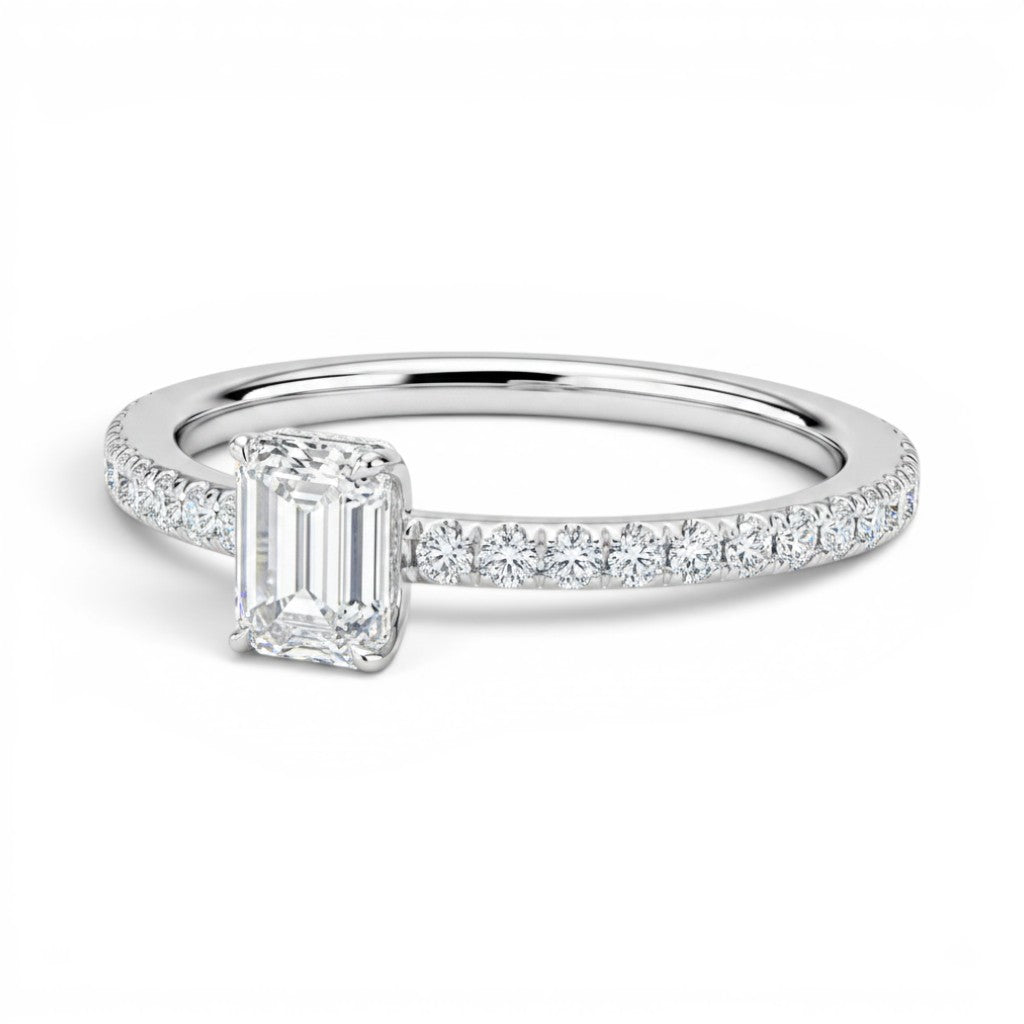 L'Emeraude® Pavé Solitaire 1ct Diamond Ring, Platinum