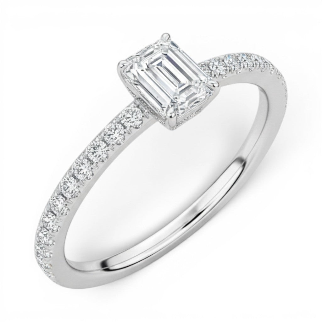 L'Emeraude® Pavé Solitaire 1ct Diamond Ring, Platinum