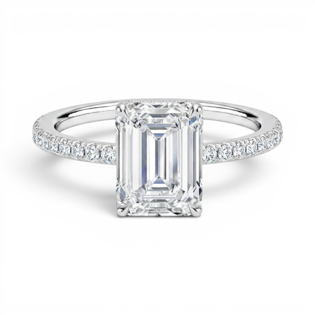 L'Emeraude® Pavé Solitaire 3ct Diamond Ring, Platinum