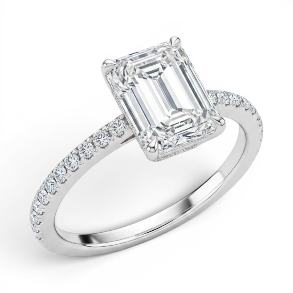 L'Emeraude® Pavé Solitaire 3ct Diamond Ring, Platinum
