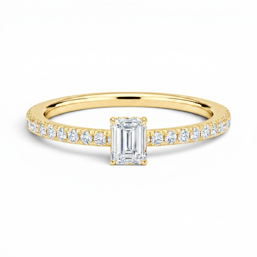 L'Emeraude® Pavé Solitaire 0.5ct Diamond Ring, 14K Yellow Gold
