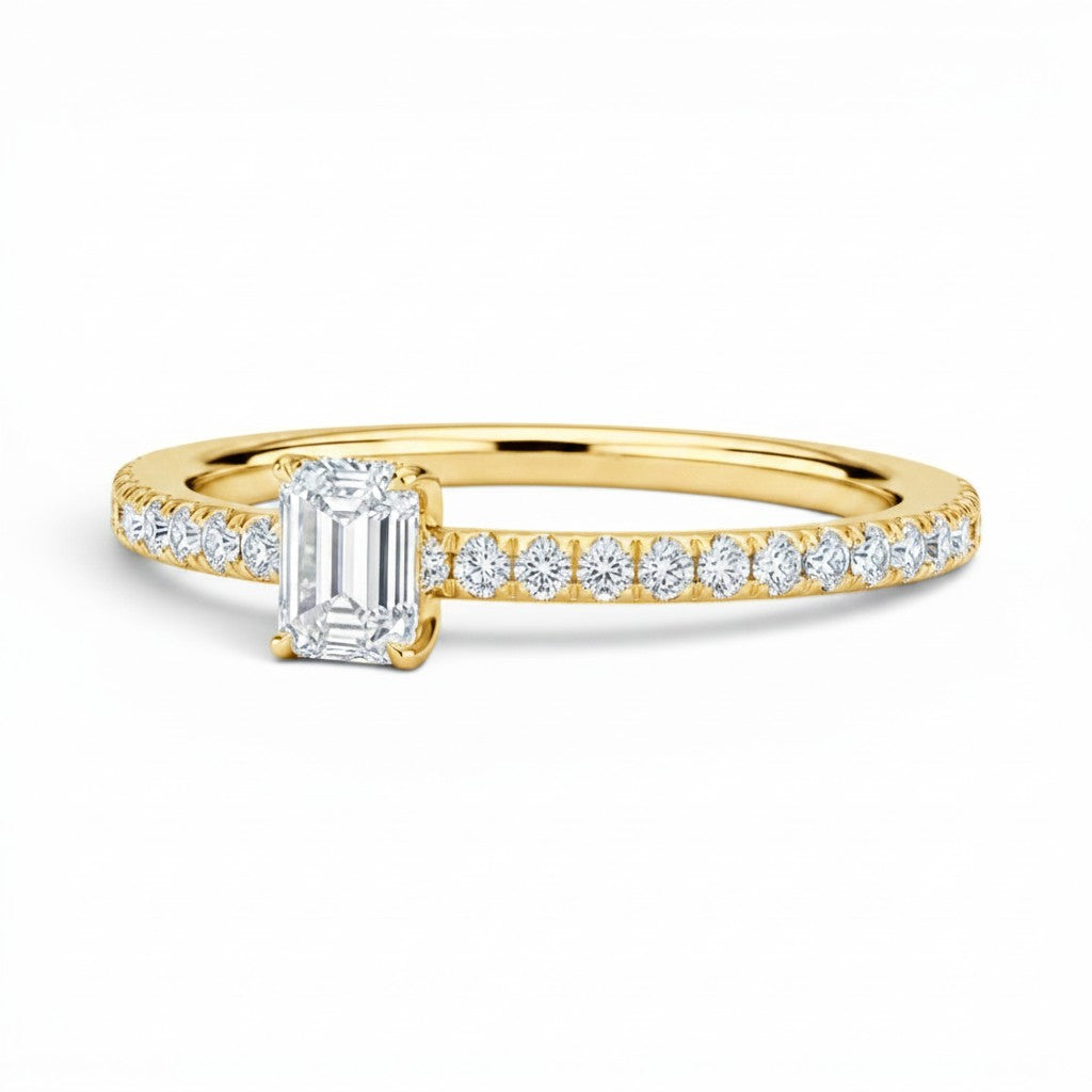 L'Emeraude® Pavé Solitaire 0.5ct Diamond Ring, 14K Yellow Gold
