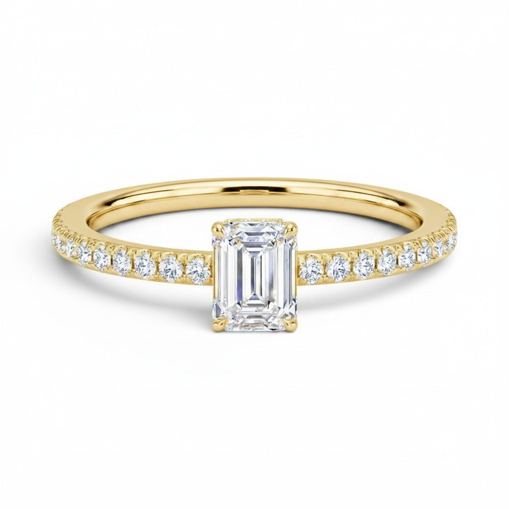 L'Emeraude® Pavé Solitaire 1ct Diamond Ring, 14K Yellow Gold