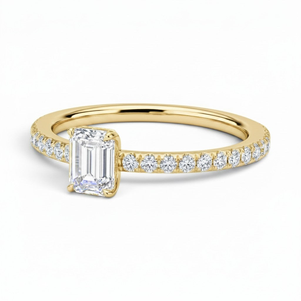 L'Emeraude® Pavé Solitaire 1ct Diamond Ring, 14K Yellow Gold