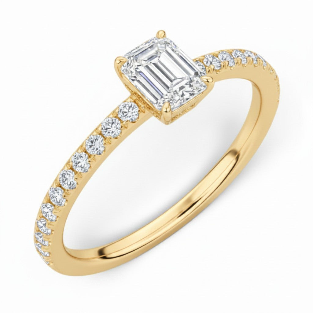 L'Emeraude® Pavé Solitaire 1ct Diamond Ring, 14K Yellow Gold