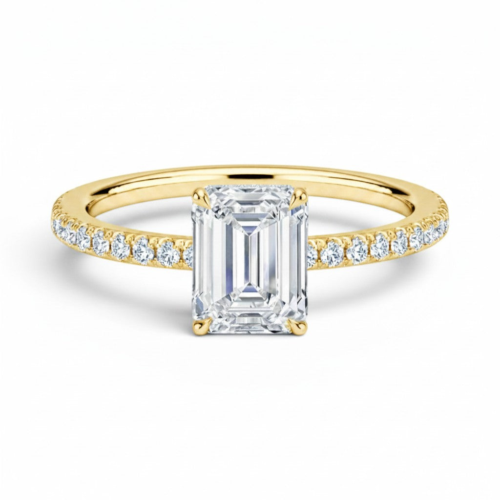L'Emeraude® Pavé Solitaire 2ct Diamond Ring, 14K Yellow Gold