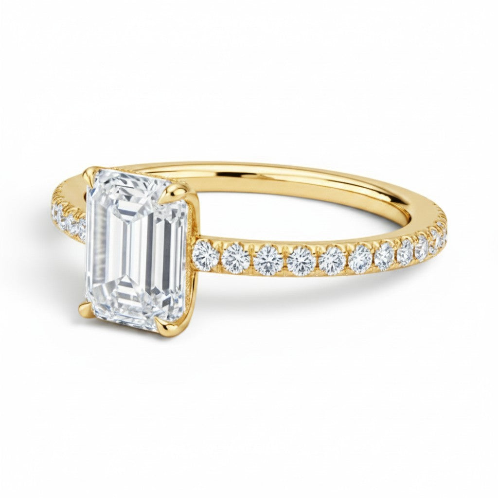 L'Emeraude® Pavé Solitaire 2ct Diamond Ring, 14K Yellow Gold
