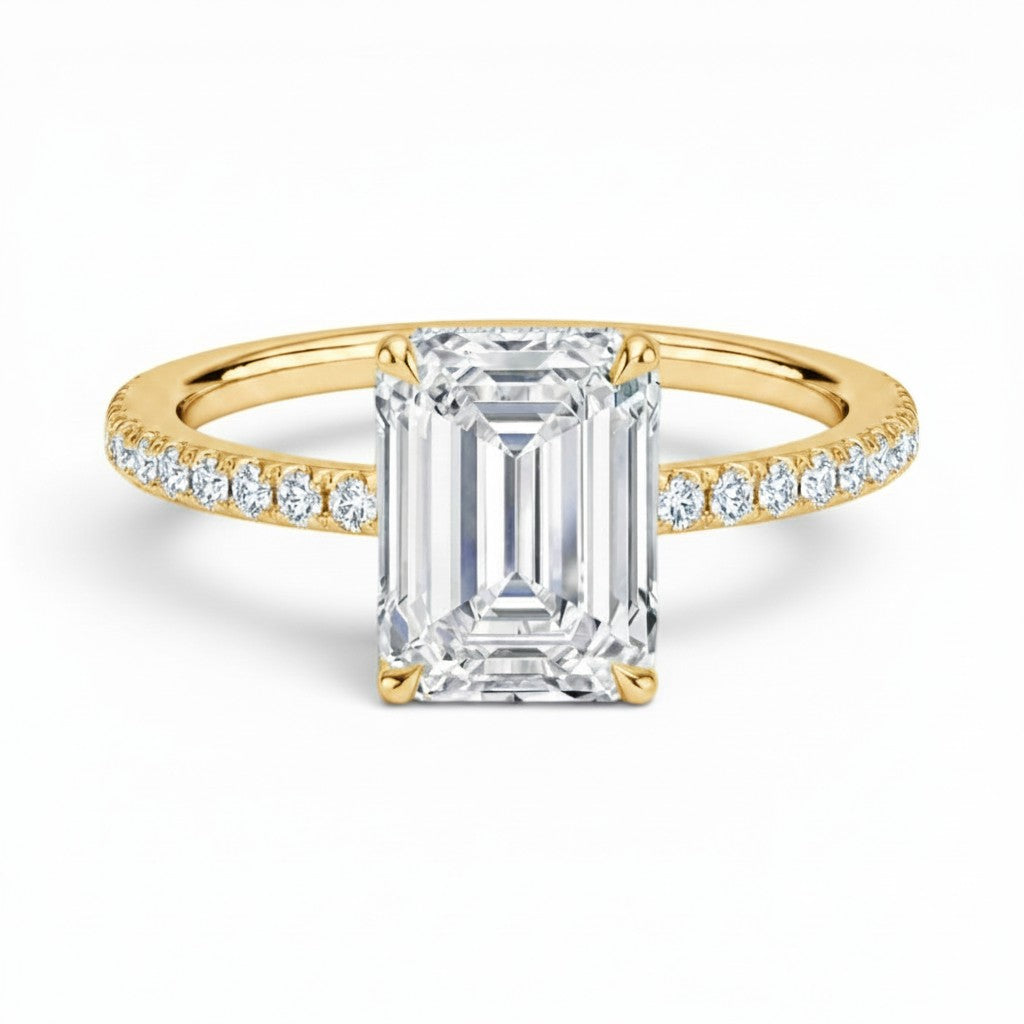 L'Emeraude® Pavé Solitaire 3ct Diamond Ring, 14K Yellow Gold