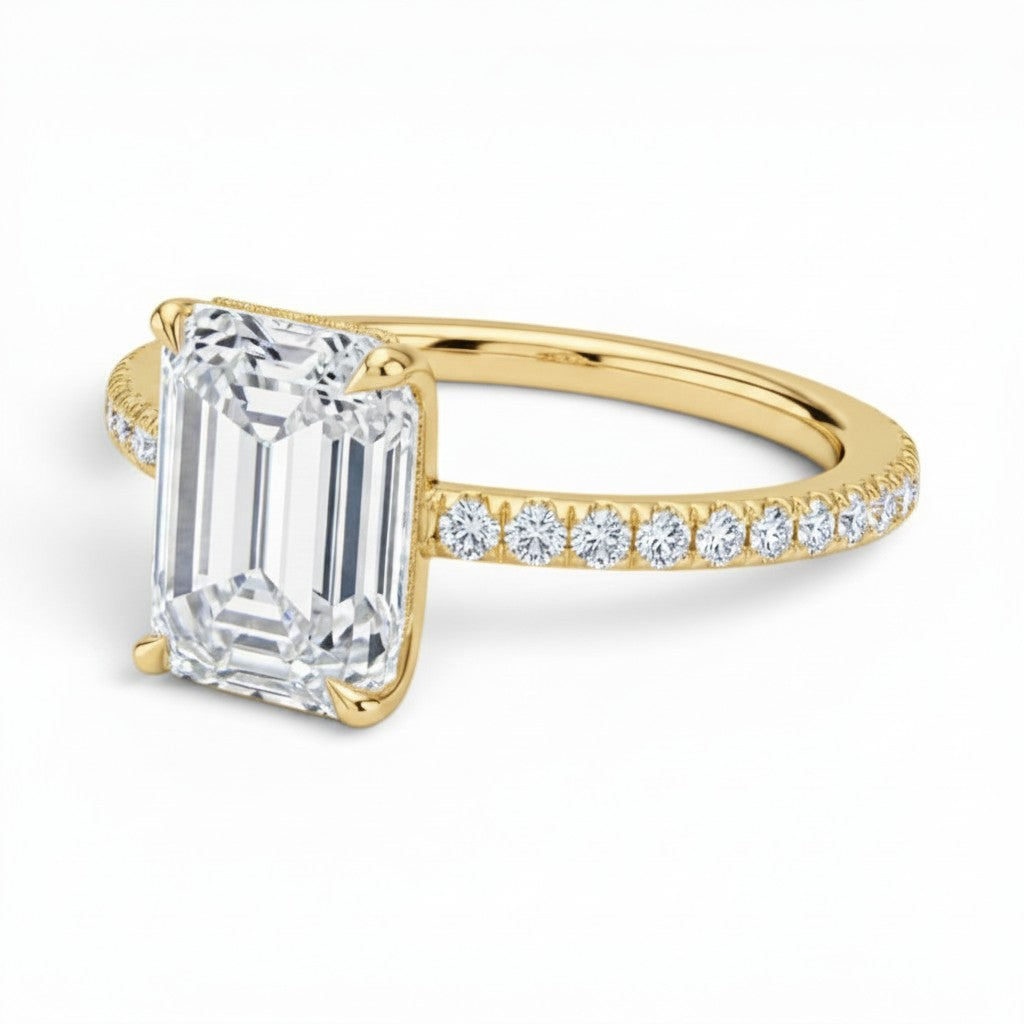 L'Emeraude® Pavé Solitaire 3ct Diamond Ring, 14K Yellow Gold