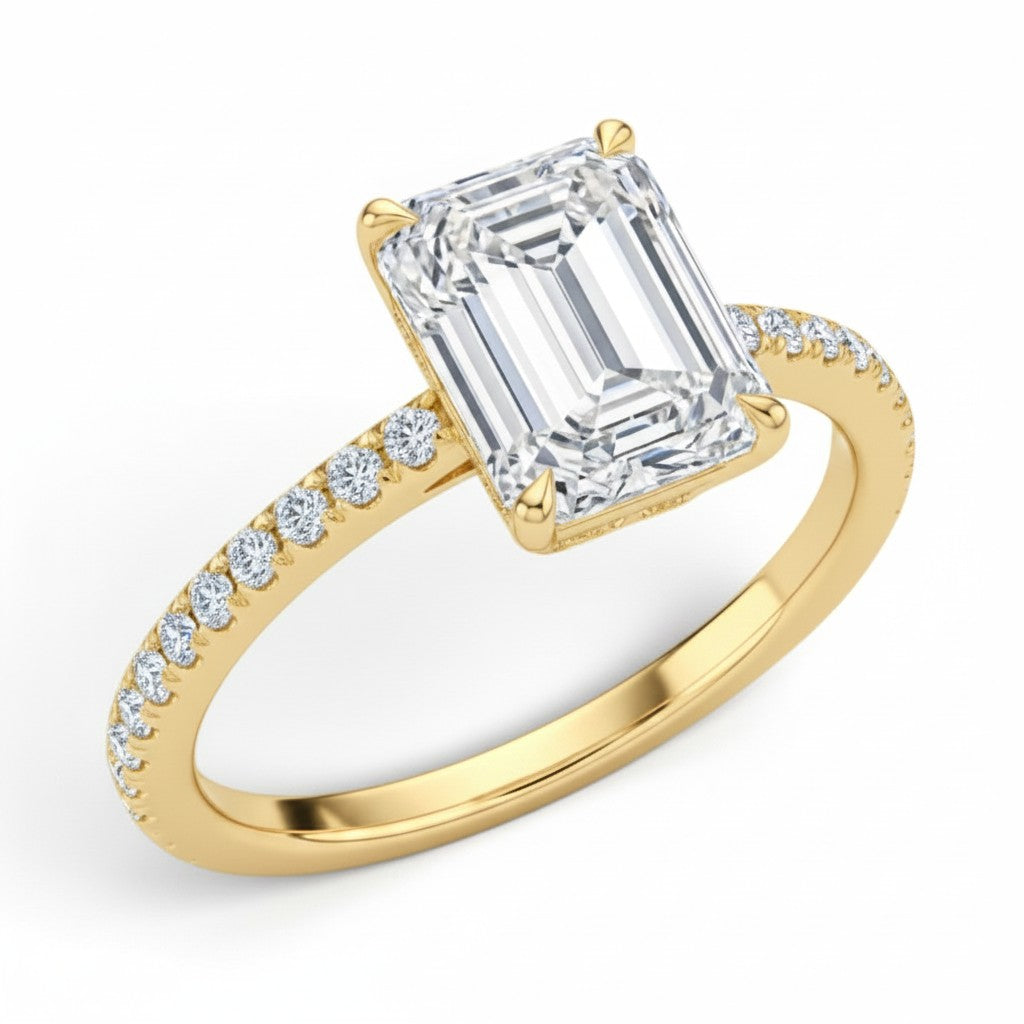 L'Emeraude® Pavé Solitaire 3ct Diamond Ring, 14K Yellow Gold
