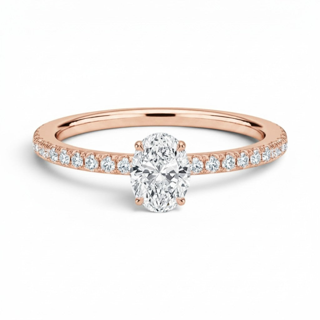 L'Ovale® Pavé Solitaire 0.5ct Diamond Ring, 14K Rose Gold