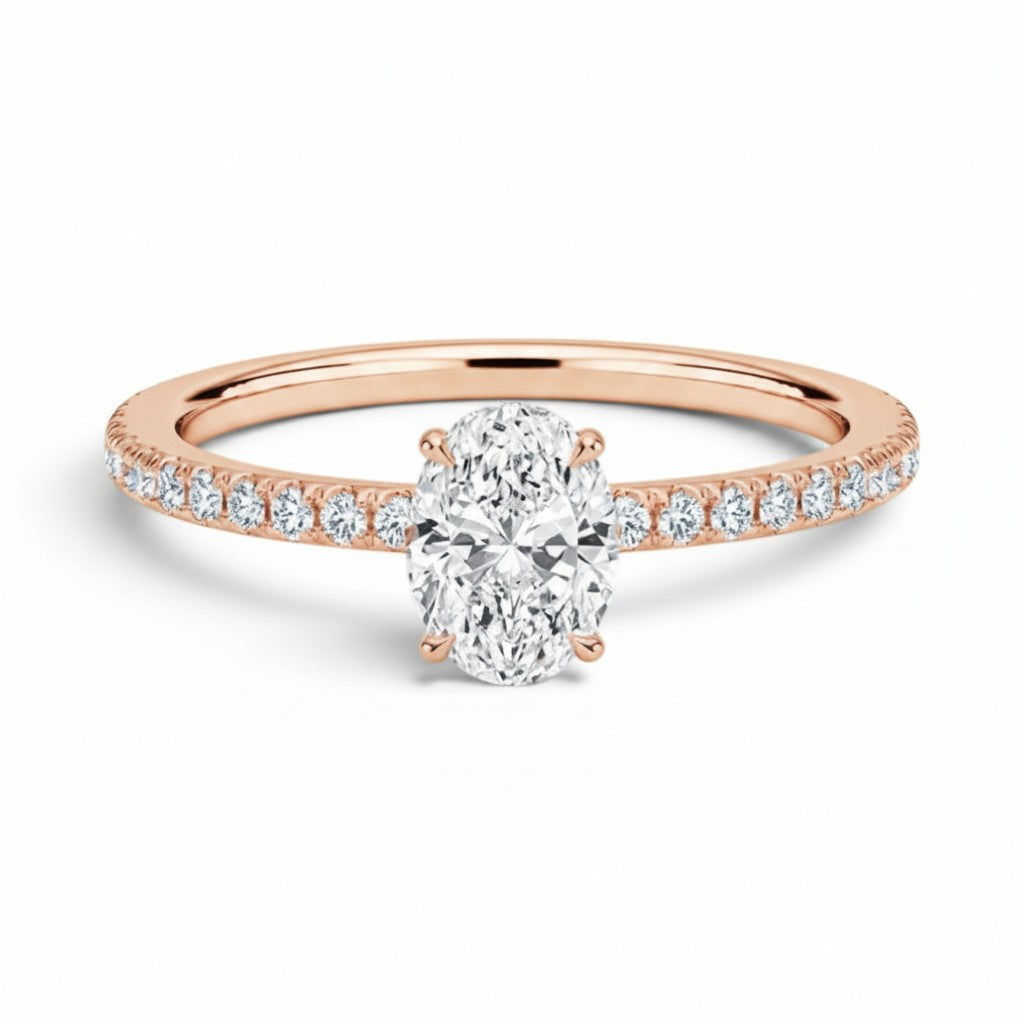L'Ovale® Pavé Solitaire 1ct Diamond Ring, 14K Rose Gold