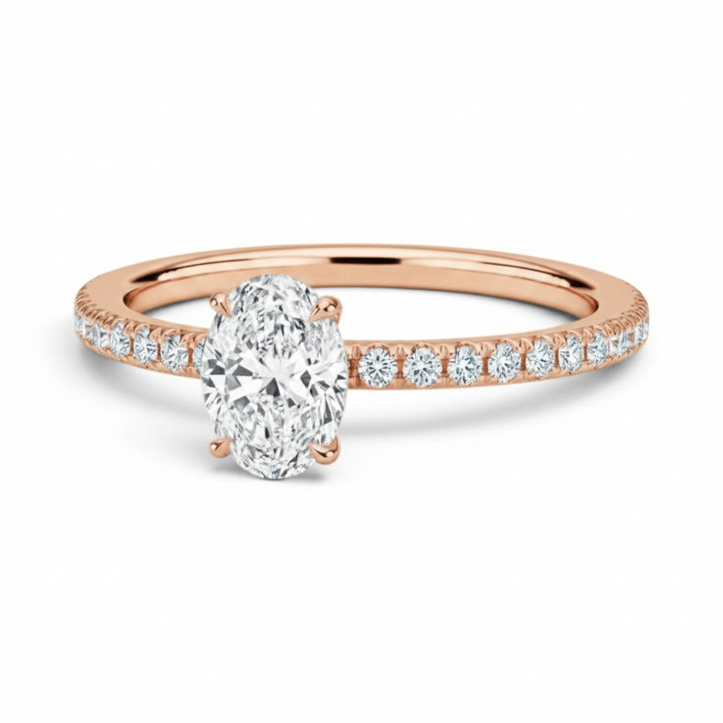 L'Ovale® Pavé Solitaire 1ct Diamond Ring, 14K Rose Gold