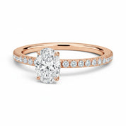 L'Ovale® Pavé Solitaire 1ct Diamond Ring, 14K Rose Gold