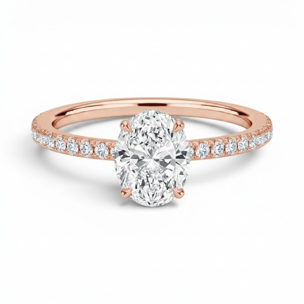 L'Ovale® Pavé Solitaire 2ct Diamond Ring, 14K Rose Gold