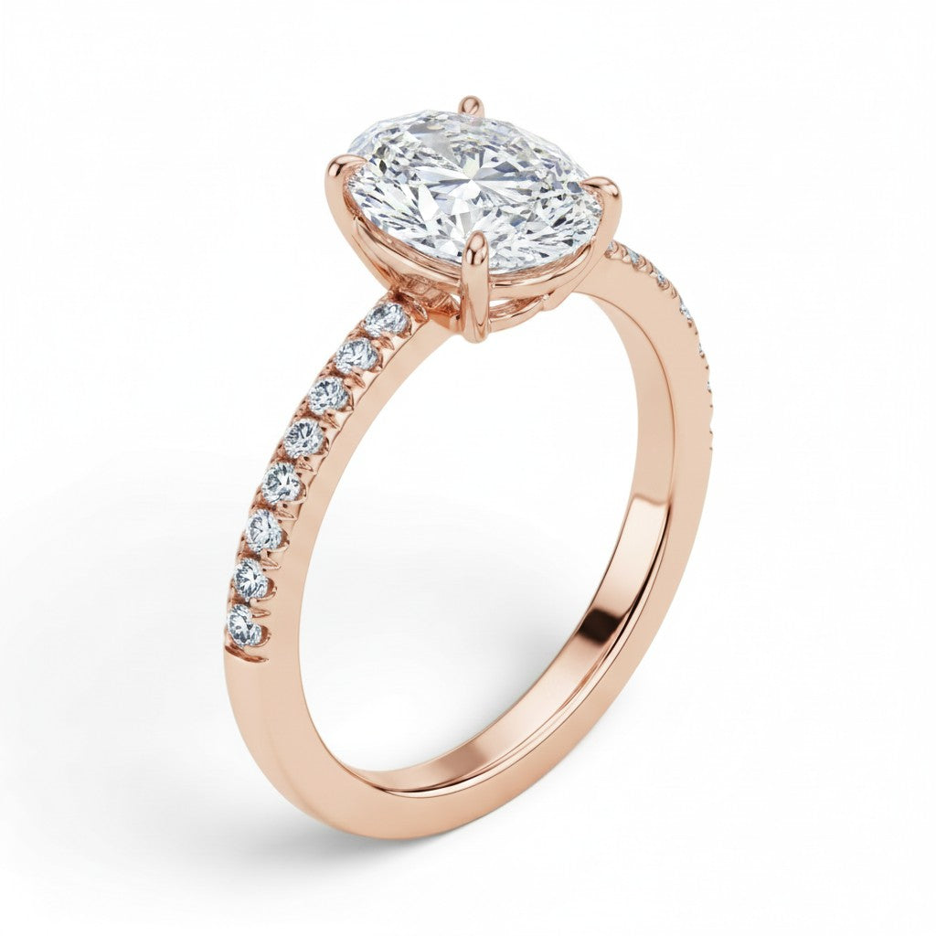 L'Ovale® Pavé Solitaire 2ct Diamond Ring, 14K Rose Gold
