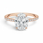 L'Ovale® Pavé Solitaire 3ct Diamond Ring, 14K Rose Gold