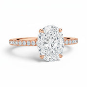 L'Ovale® Pavé Solitaire 3ct Diamond Ring, 14K Rose Gold