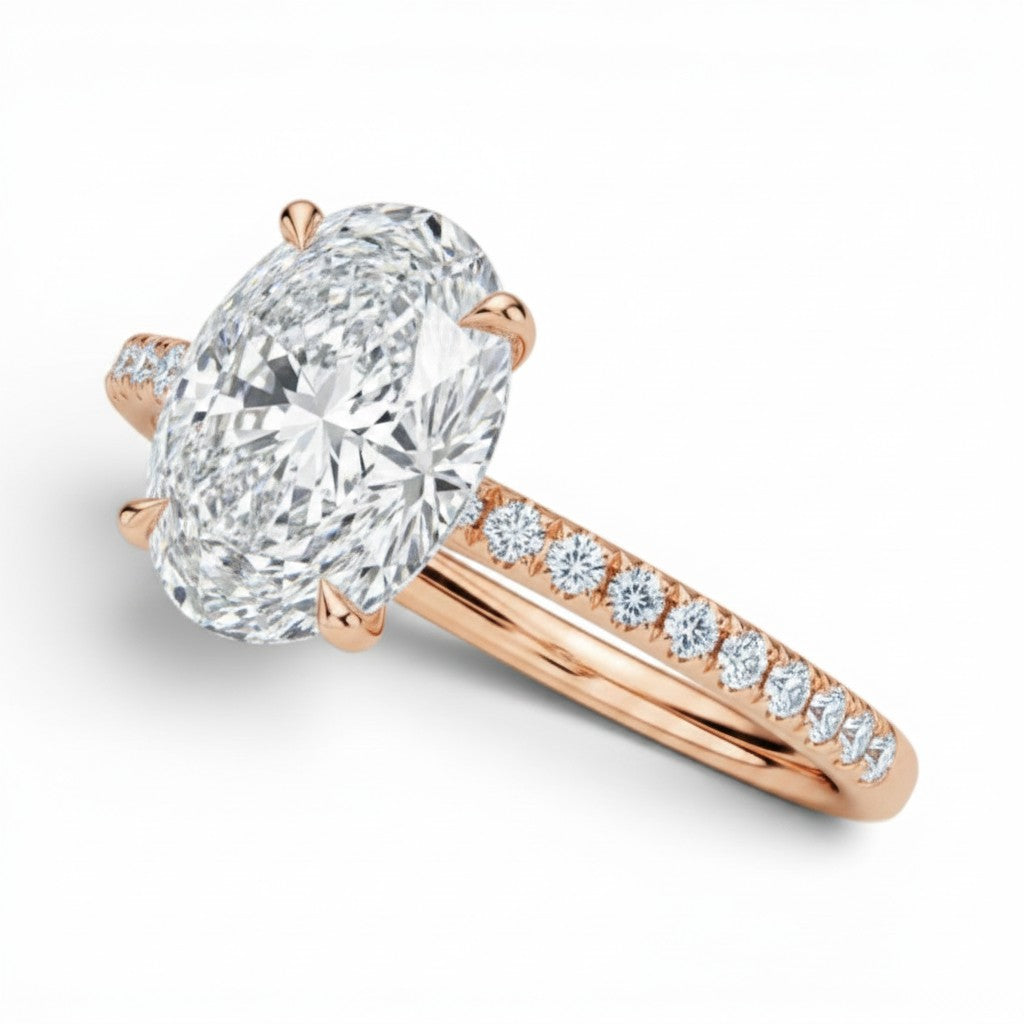 L'Ovale® Pavé Solitaire 3ct Diamond Ring, 14K Rose Gold