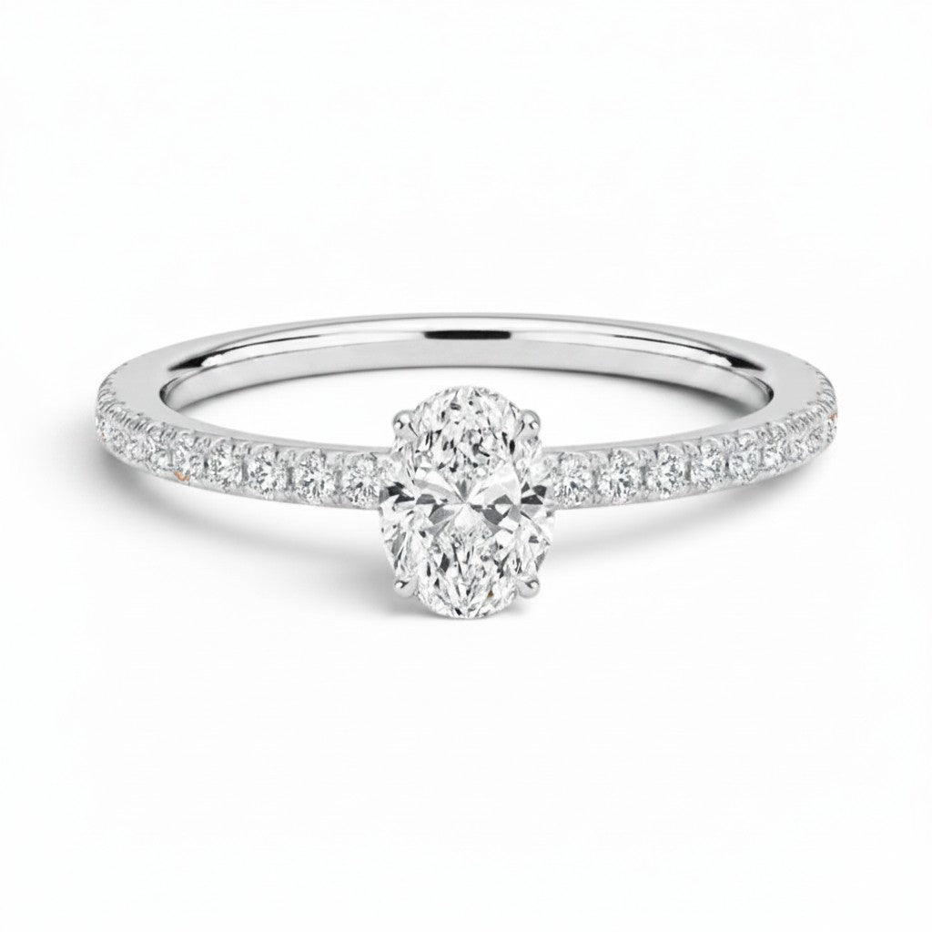 L'Ovale® Pavé Solitaire 0.5ct Diamond Ring, Platinum