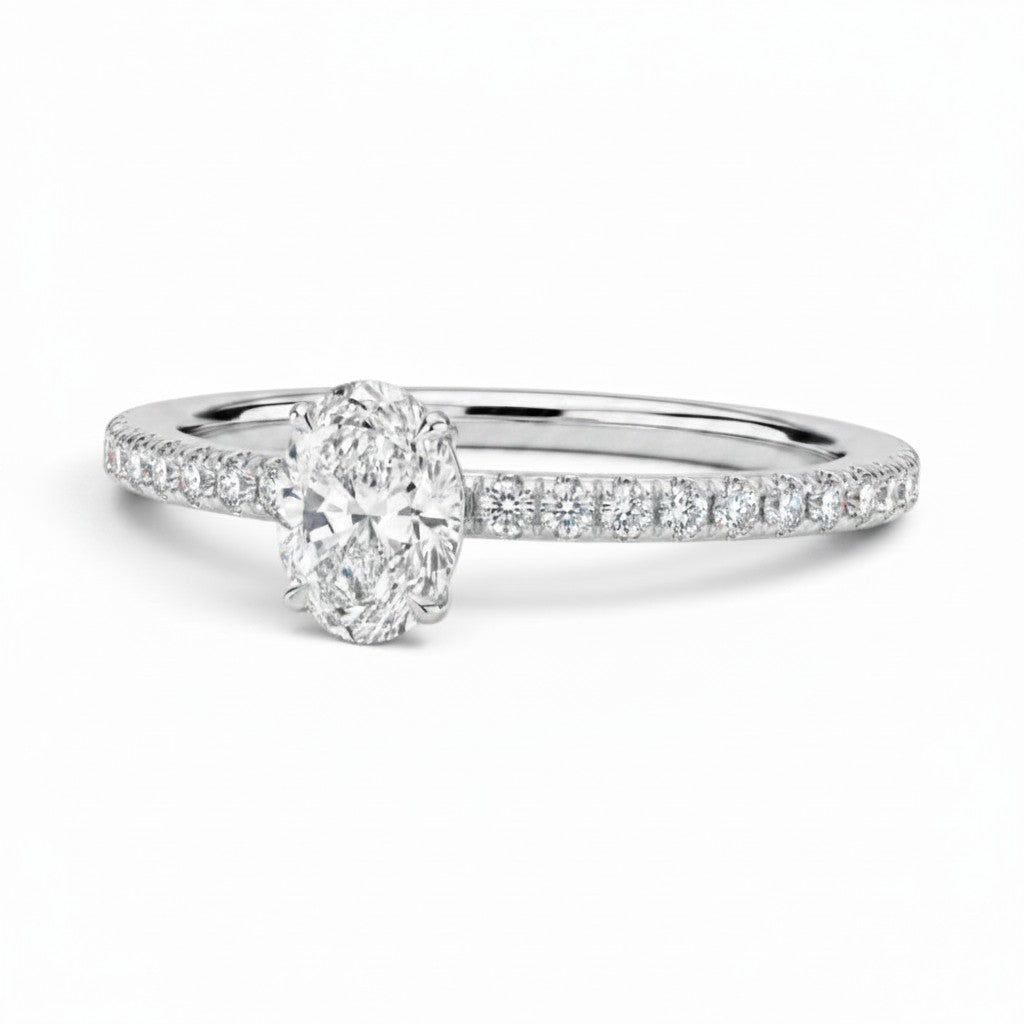 L'Ovale® Pavé Solitaire 0.5ct Diamond Ring, Platinum