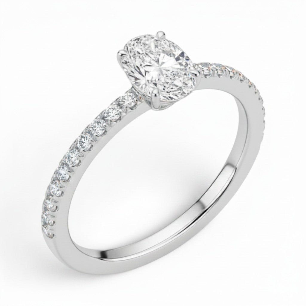 L'Ovale® Pavé Solitaire 0.5ct Diamond Ring, Platinum