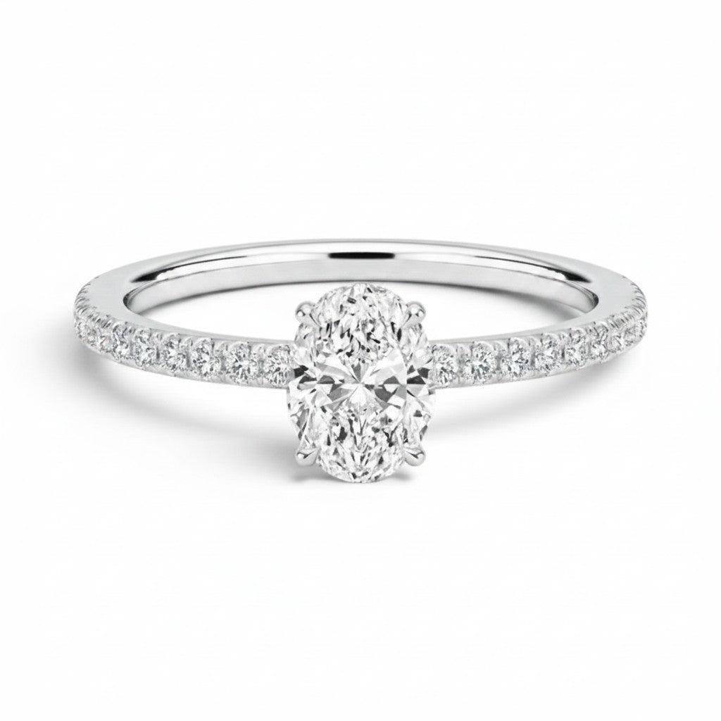 L'Ovale® Pavé Solitaire 1ct Diamond Ring, 14K White Gold