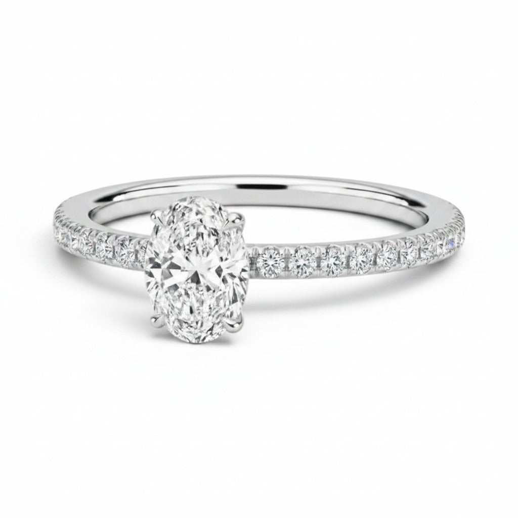 L'Ovale® Pavé Solitaire 1ct Diamond Ring, 14K White Gold