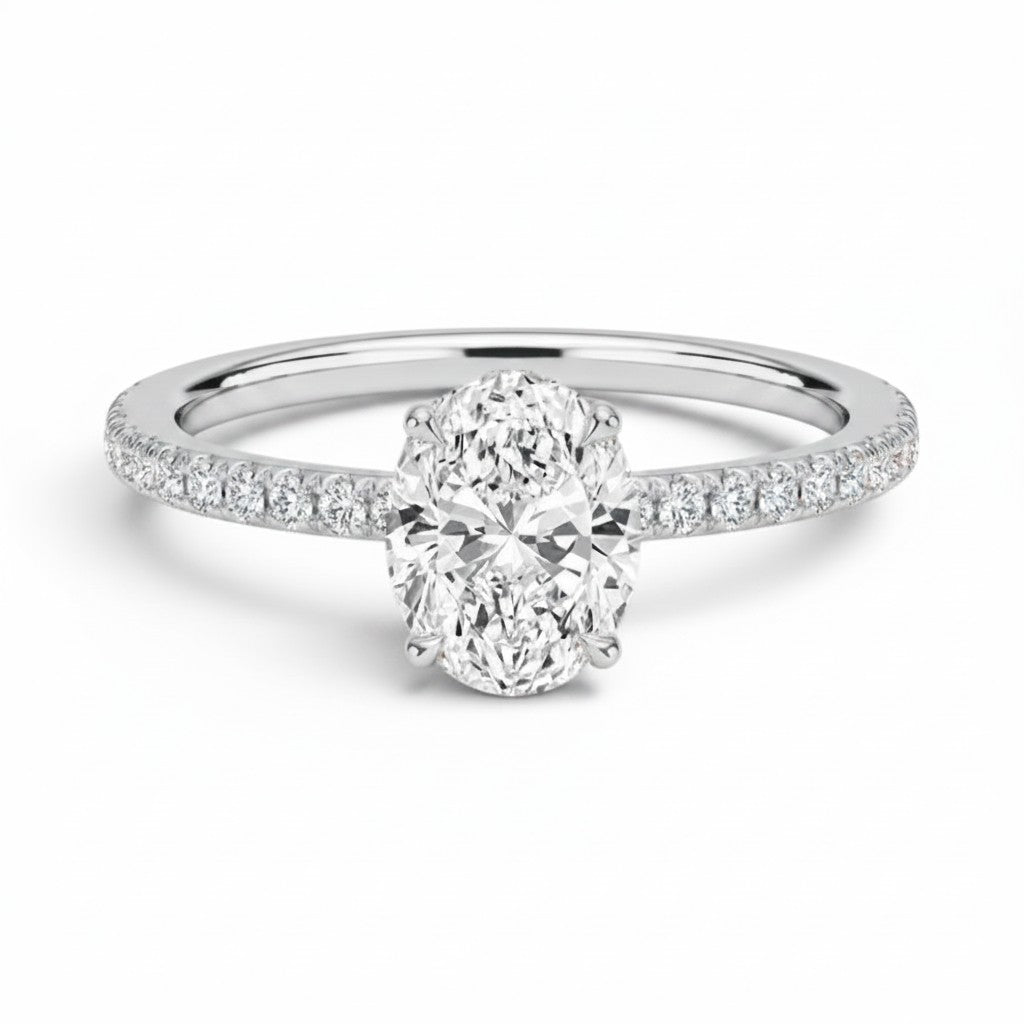 L'Ovale® Pavé Solitaire 2ct Diamond Ring, Platinum