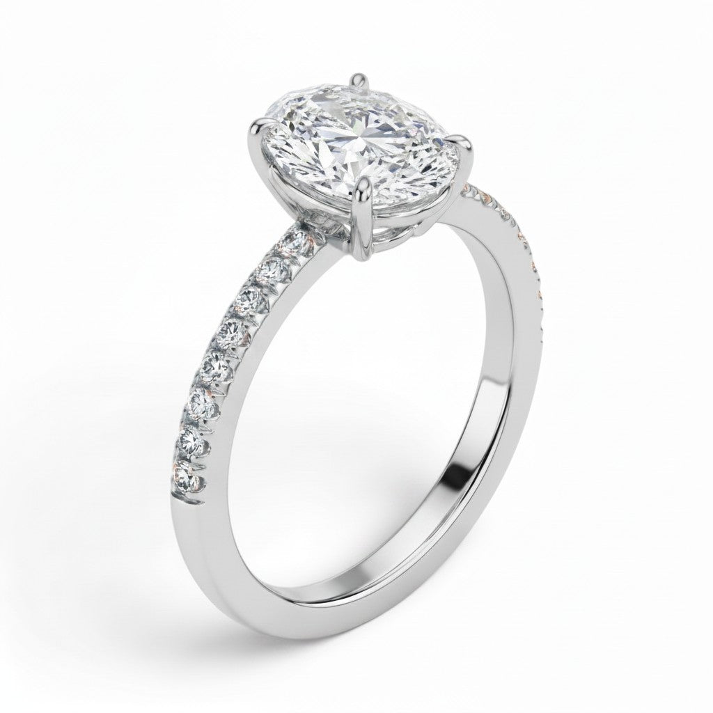 L'Ovale® Pavé Solitaire 2ct Diamond Ring, Platinum