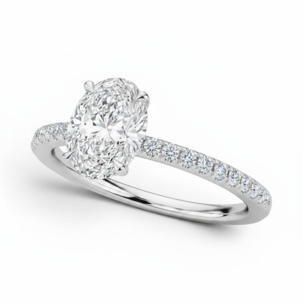 L'Ovale® Pavé Solitaire 2ct Diamond Ring, Platinum