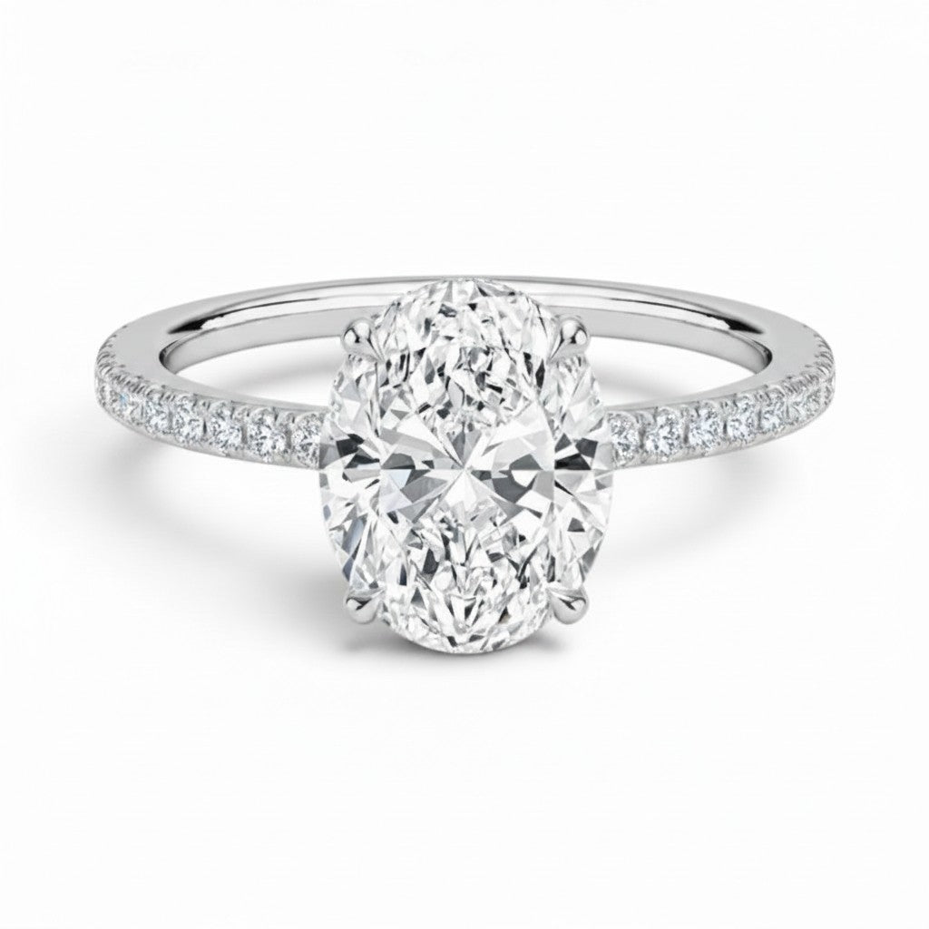 L'Ovale® Pavé Solitaire 3ct Diamond Ring, Platinum