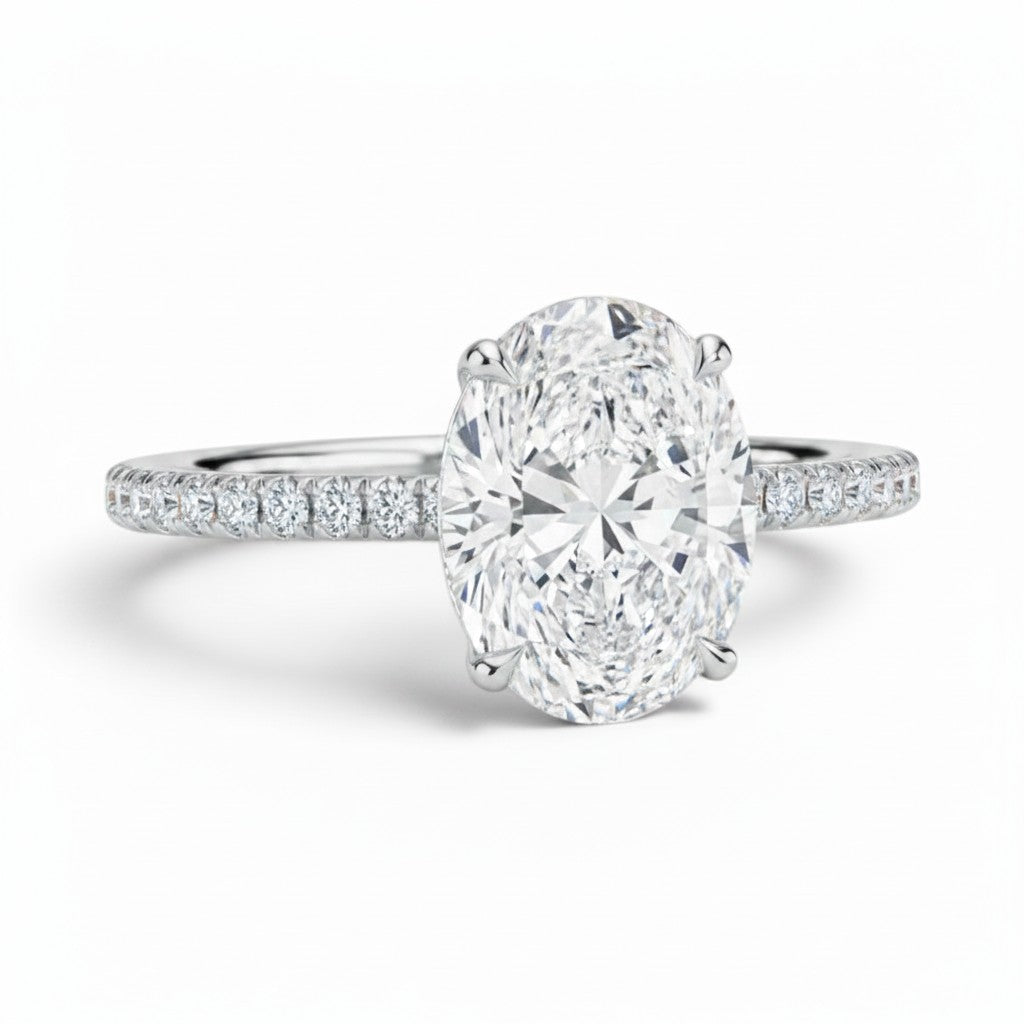 L'Ovale® Pavé Solitaire 3ct Diamond Ring, Platinum