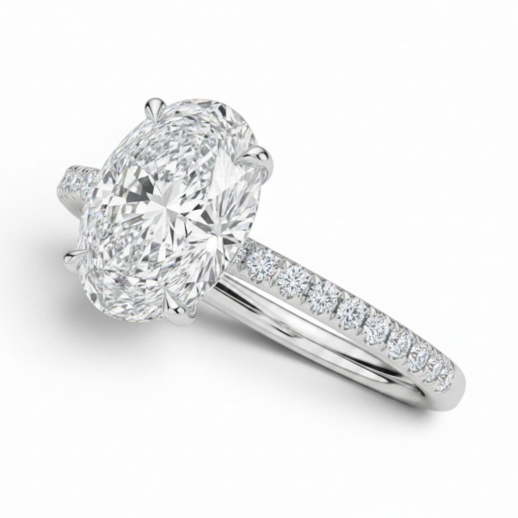 L'Ovale® Pavé Solitaire 3ct Diamond Ring, Platinum
