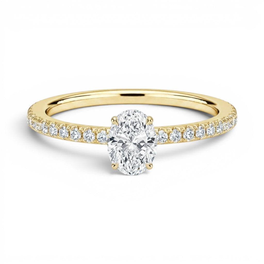 L'Ovale® Pavé Solitaire 0.5ct Diamond Ring, 14K Yellow Gold