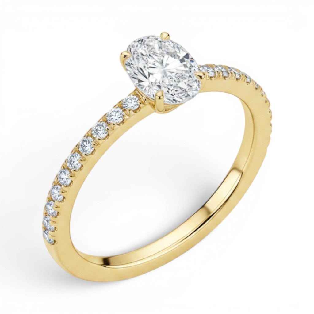 L'Ovale® Pavé Solitaire 0.5ct Diamond Ring, 14K Yellow Gold