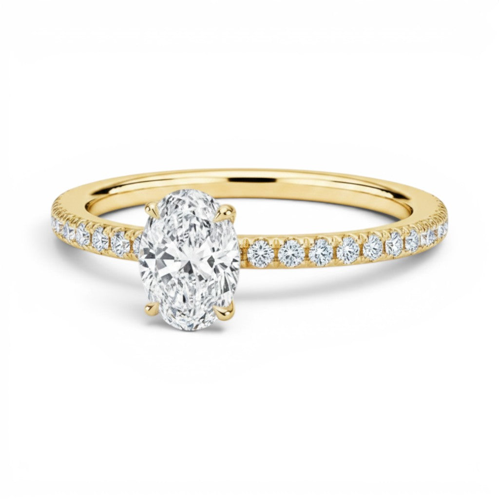 L'Ovale® Pavé Solitaire 1ct Diamond Ring, 14K Yellow Gold