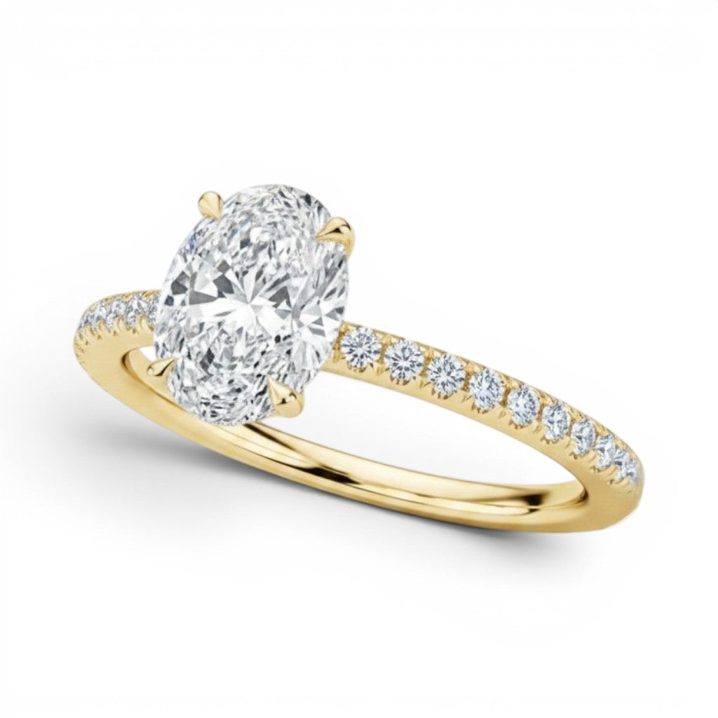 L'Ovale® Pavé Solitaire 2ct Diamond Ring, 14K Yellow Gold