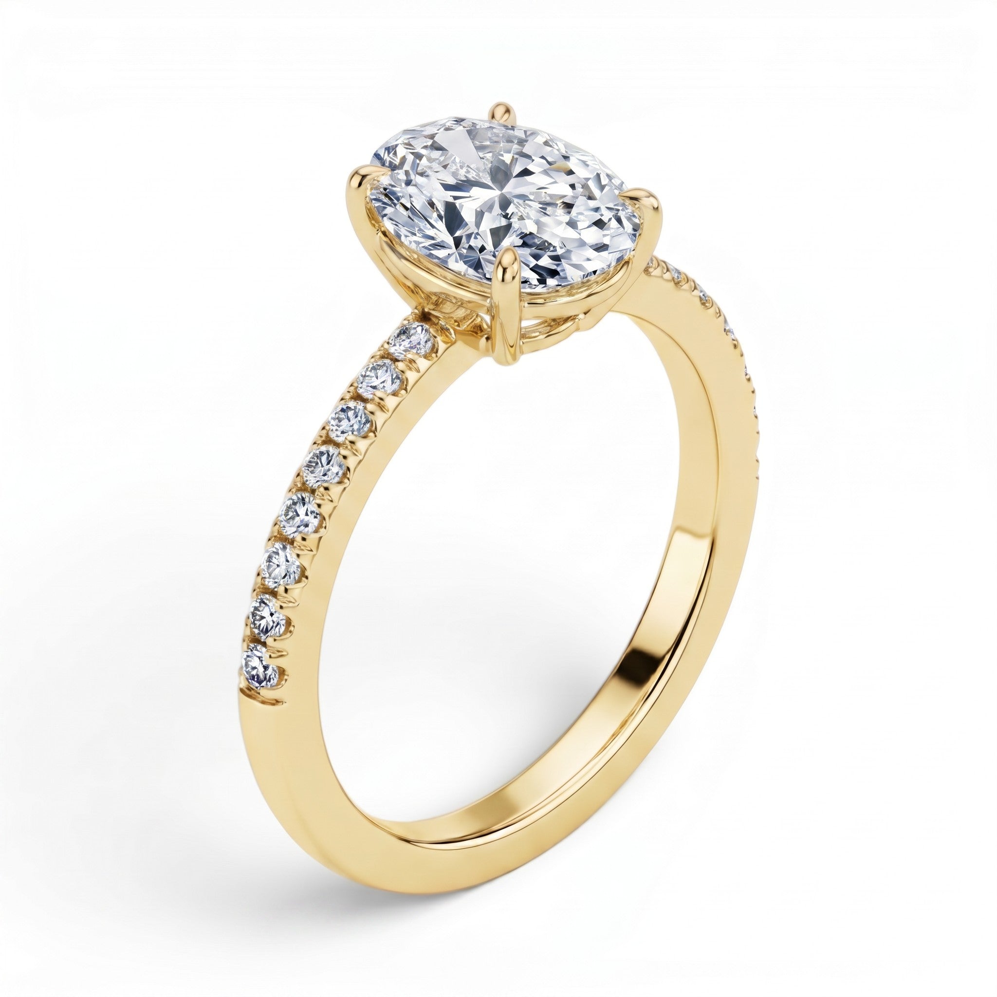 L'Ovale® Pavé Solitaire 2ct Diamond Ring, 14K Yellow Gold