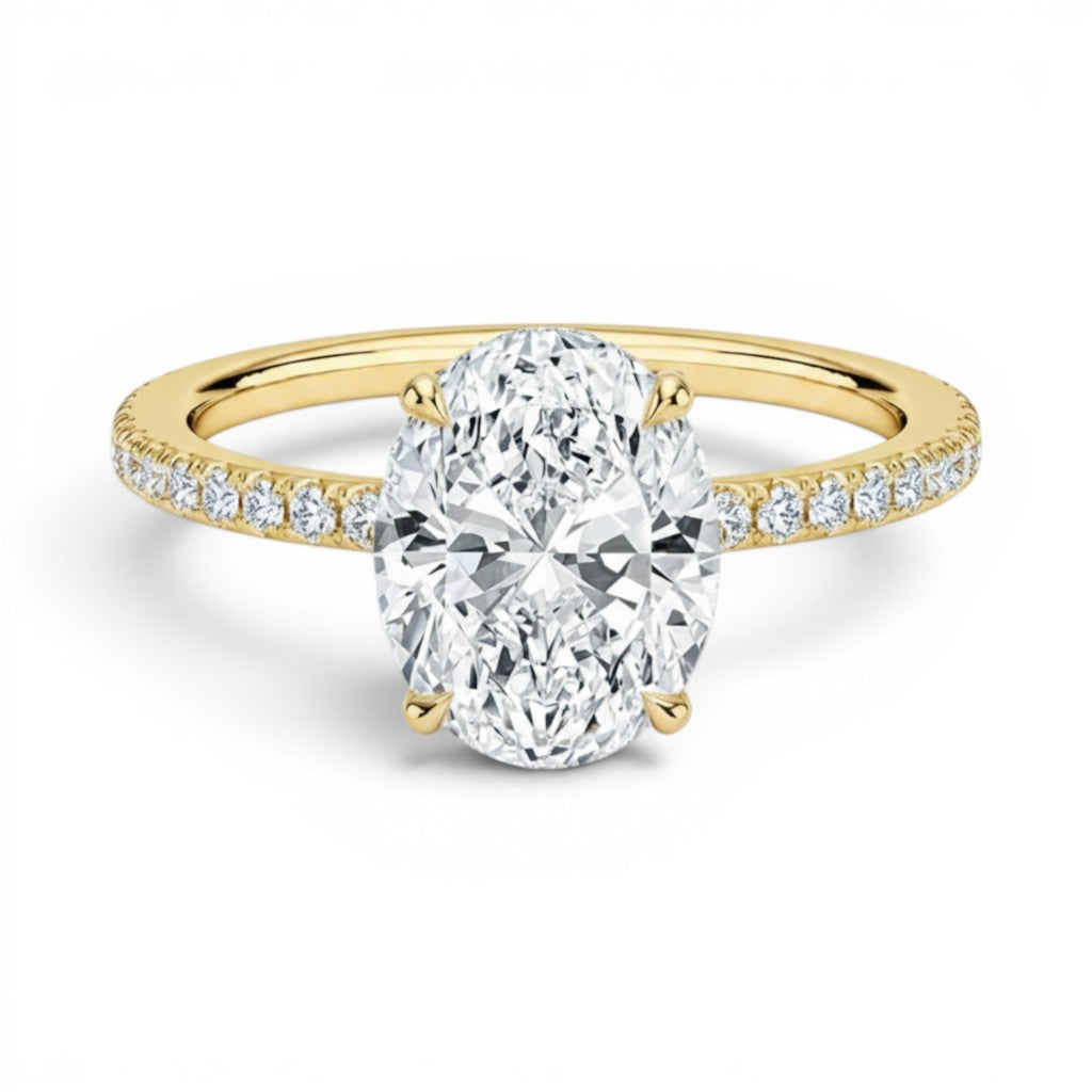 L'Ovale® Pavé Solitaire 3ct Diamond Ring, 14K Yellow Gold