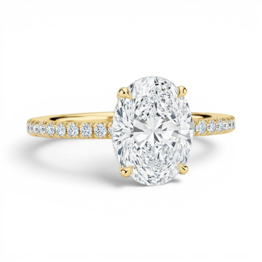 L'Ovale® Pavé Solitaire 3ct Diamond Ring, 14K Yellow Gold