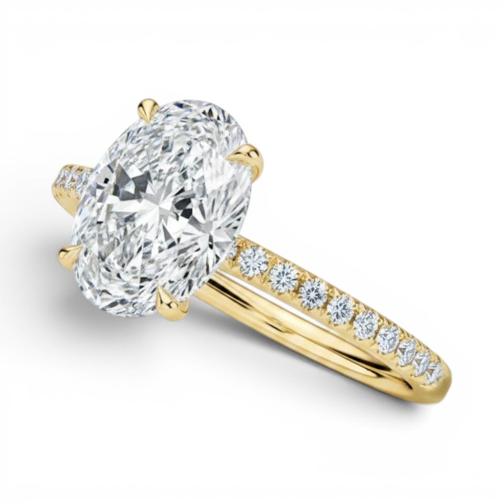 L'Ovale® Pavé Solitaire 3ct Diamond Ring, 14K Yellow Gold