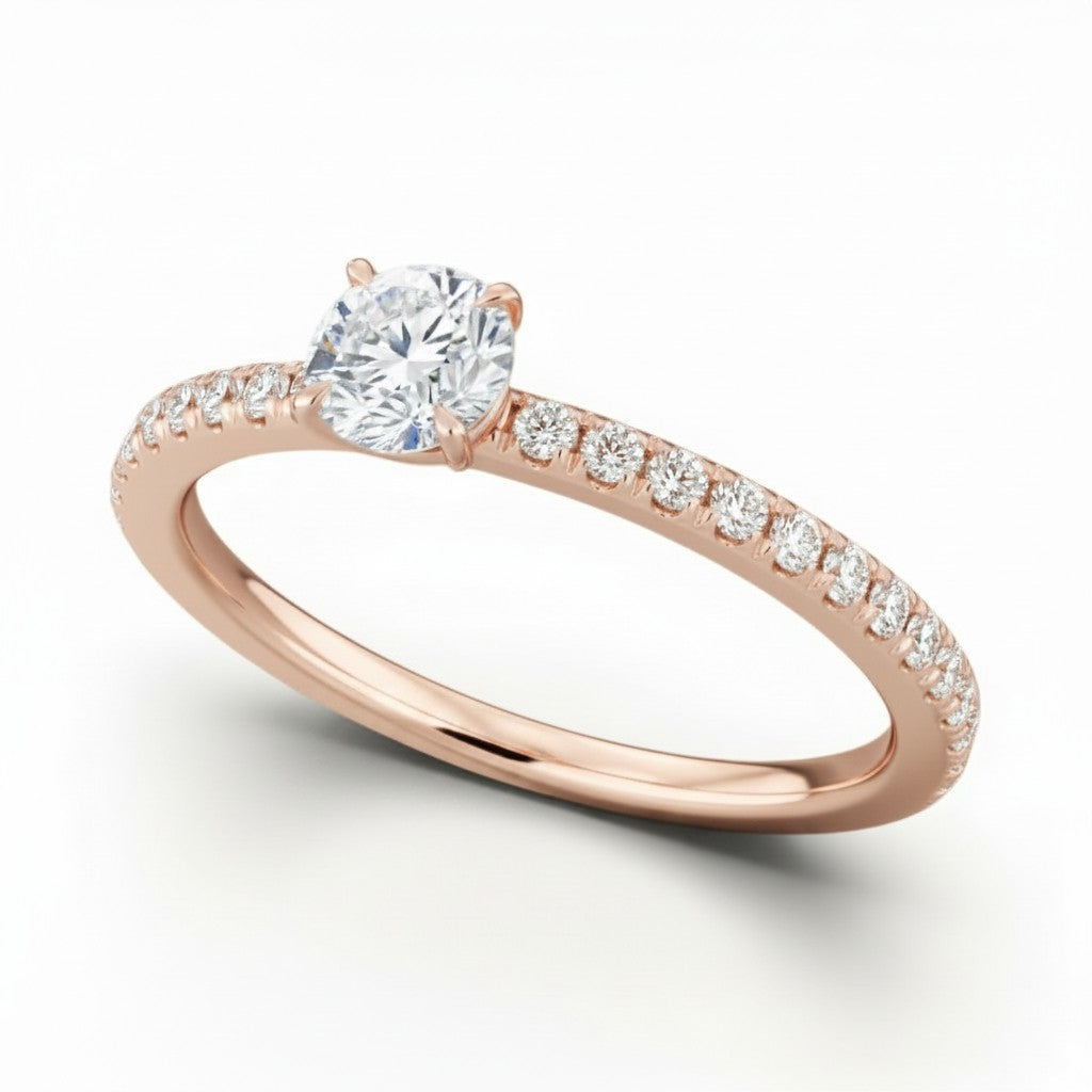 La Ronde® Pavé Solitaire 0.5ct Diamond Ring, 14K Rose Gold