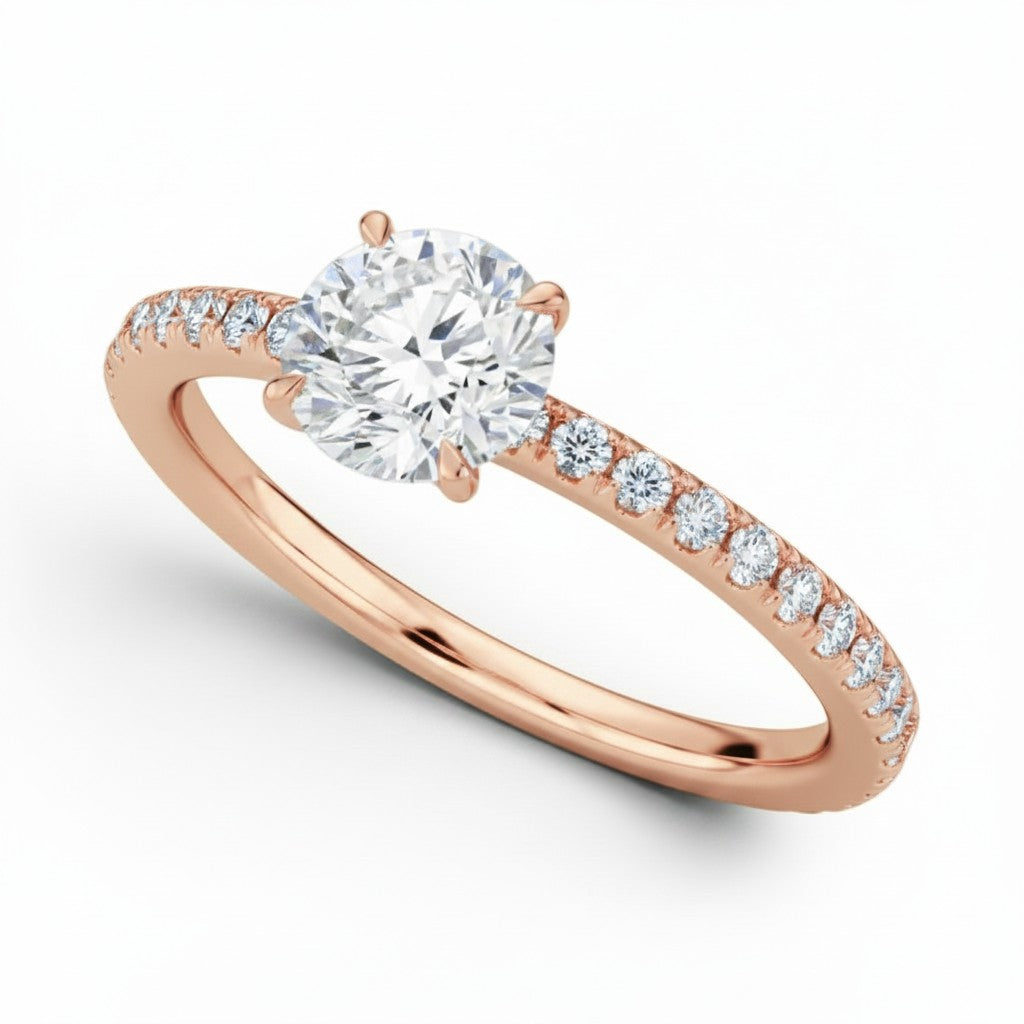 La Ronde® Pavé Solitaire 1ct Diamond Ring, 14K Rose Gold