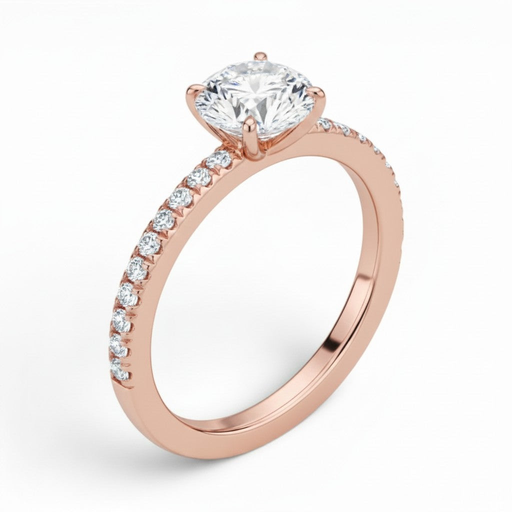 La Ronde® Pavé Solitaire 1ct Diamond Ring, 14K Rose Gold