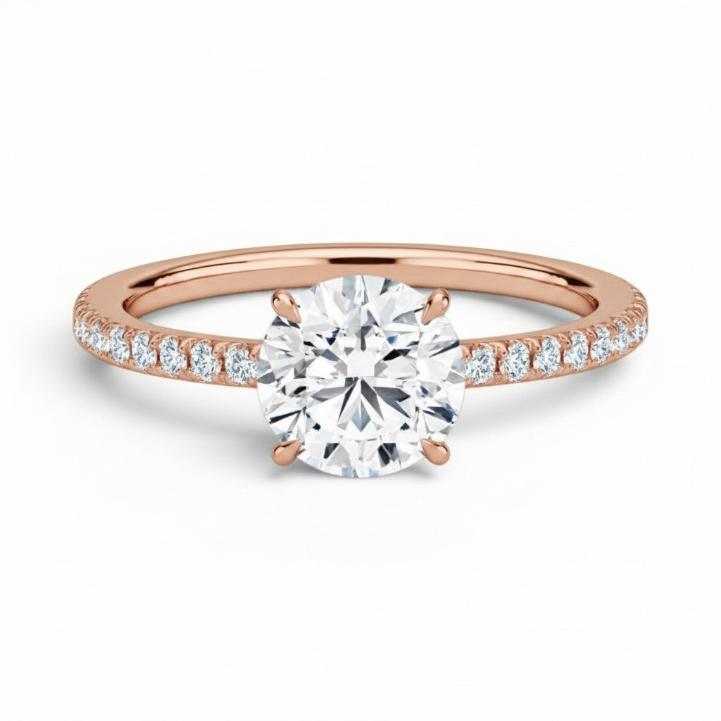 La Ronde® Pavé Solitaire 2ct Diamond Ring, 14K Rose Gold