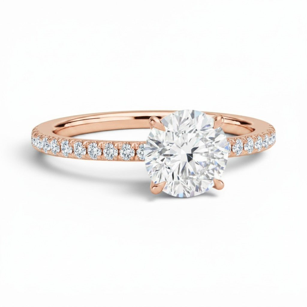 La Ronde® Pavé Solitaire 2ct Diamond Ring, 14K Rose Gold