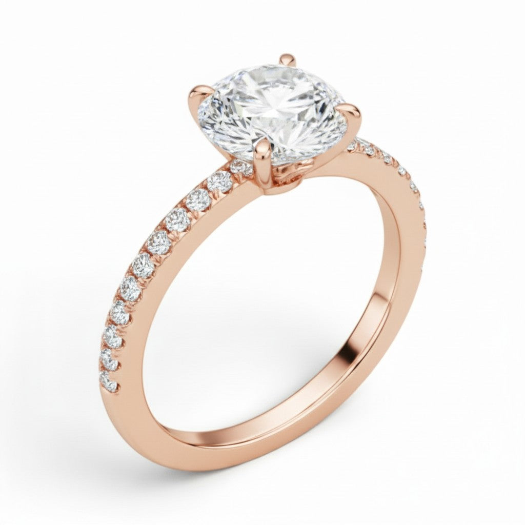 La Ronde® Pavé Solitaire 2ct Diamond Ring, 14K Rose Gold