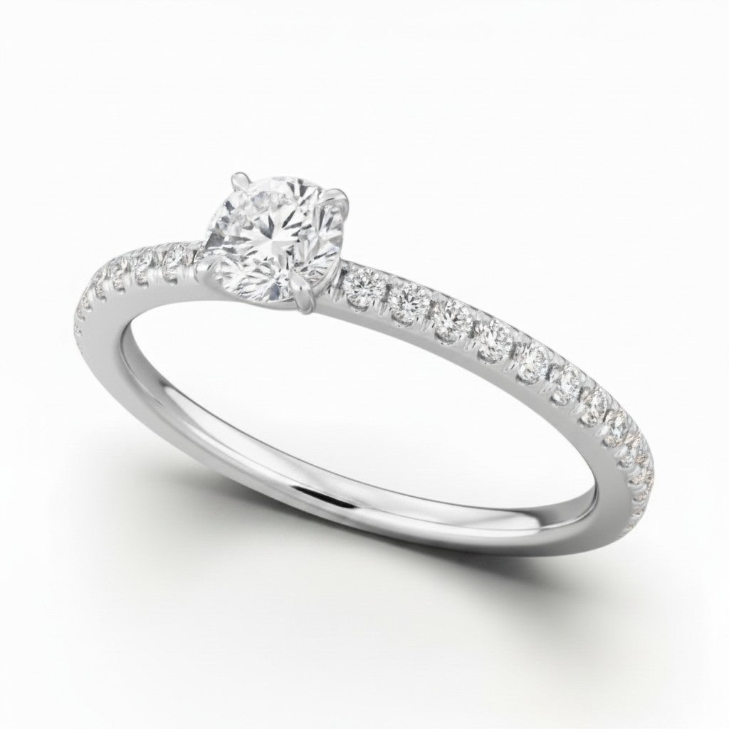 La Ronde® Pavé Solitaire 0.5ct Diamond Ring, 14K White Gold